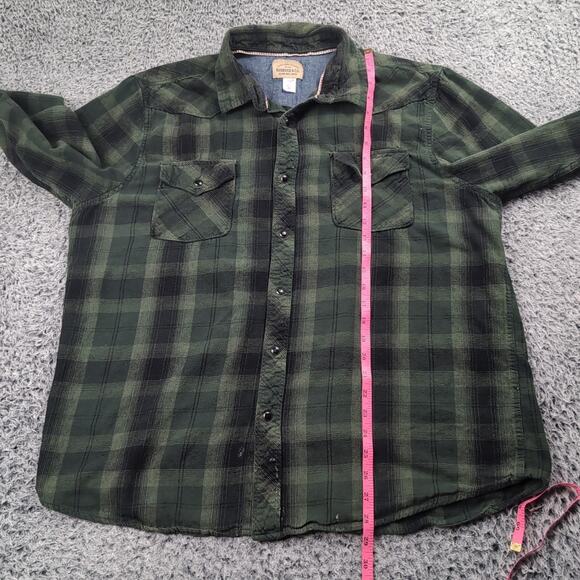 Roebuck and Co Shirt Men 2XL XXL Green Flannel Pearl Snap Chore Long Sleeve - Picture 4 of 7